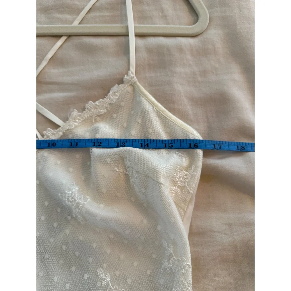 Delicates Ivory Lace Swiss Dot Asymmetrical Slip Dress Small Bridal Nightgown